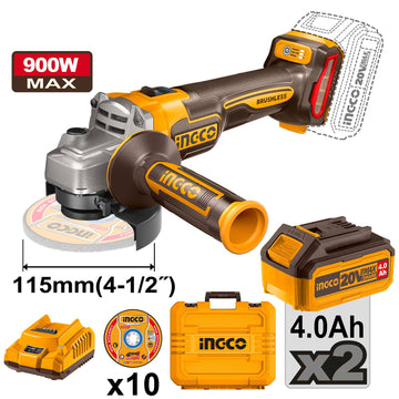 INGCO SMERIGLIATRICE ANGOLARE 20V D.115 + ACCESSORI