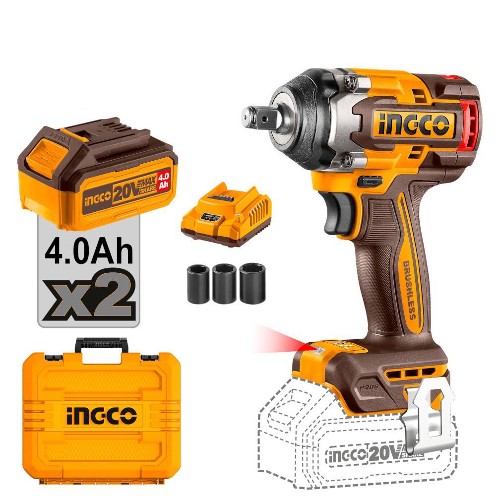 INGCO AVVITATORE AD IMPULSI 500Nm CON 2 BATTERIE E VALIGETTA