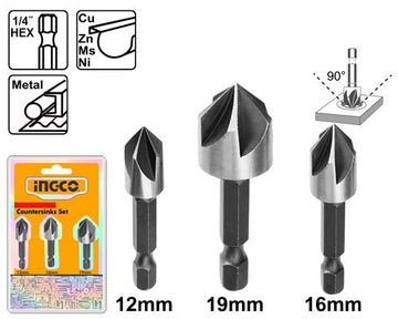 INGCO SET SVASATORI IN HSS 3 PZ 12-16-19MM