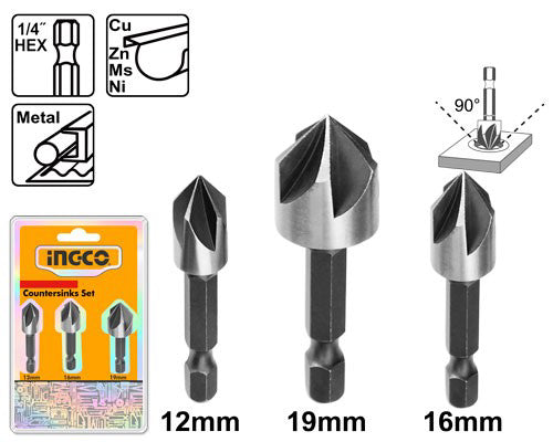 INGCO SET SVASATORI IN HSS 3 PZ 12-16-19MM